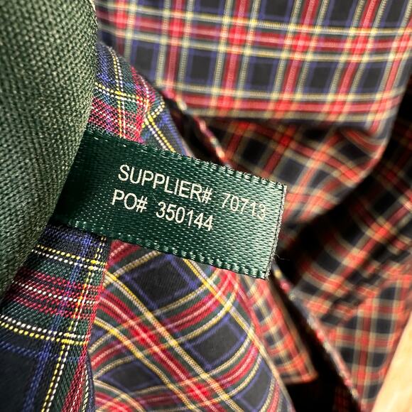 Lauren Ralph‎ Lauren Button Up Shirt Mens size 18 34/35 Navy Red Classic Plaid - Picture 7 of 7